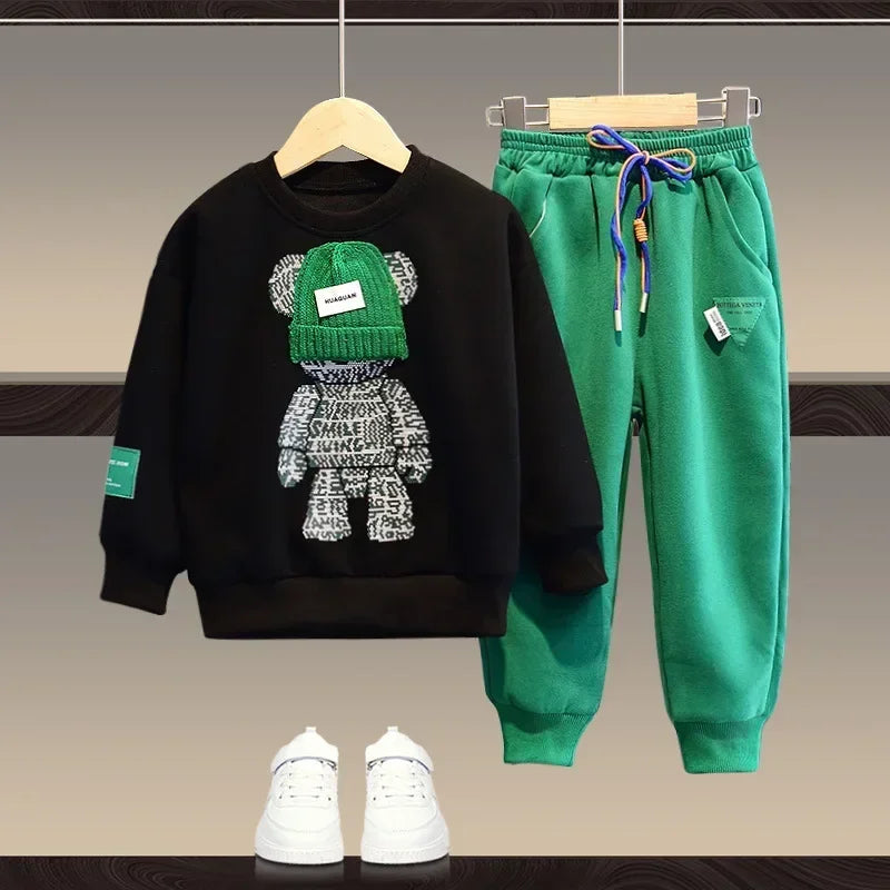 Boy Clothes Set Autumn - Cartoon Bear Top and Pant