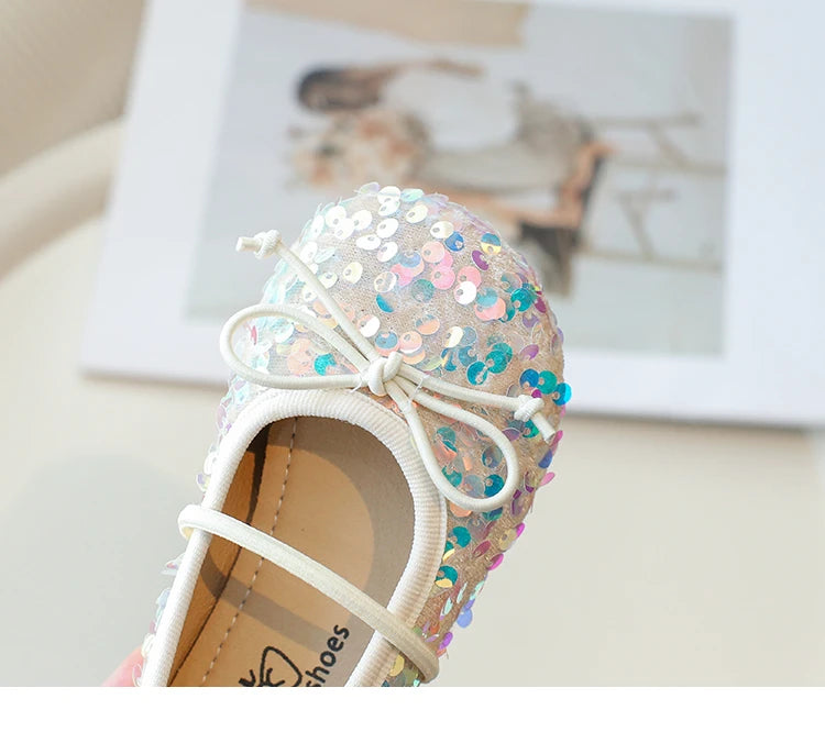 Girls' Shoes 2025 Spring New Fashion Little Girl Sequin Princess Shoes Soft Sole Girls' Shallow Mouth Single Shoes Breathable