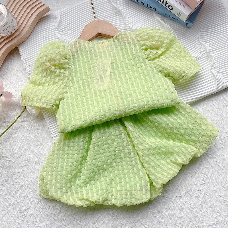Angelica Girls Clothing Summer Short Sleeve Children Two Piece Set - GuGuTon baby store - Baby Fashion - Toddlers Outfits - Babies Outfits - Toddler Clothes - Kids Clothing - Newborn Clothes - Newborn Wear - Kids Wear - Trending Clothes - Trending Outfits - Fall Fashion - Winter Fashion - Girls Clothes - Boys Clothes - Babies Wear - Kids Accessories - KidsWear - Summer Clothes - Summer Fashion - Summer Trend - Falls Sweaters - Tops - Bottom - Jeans - Blouse - Dresses - Newborn Dresses - Toys