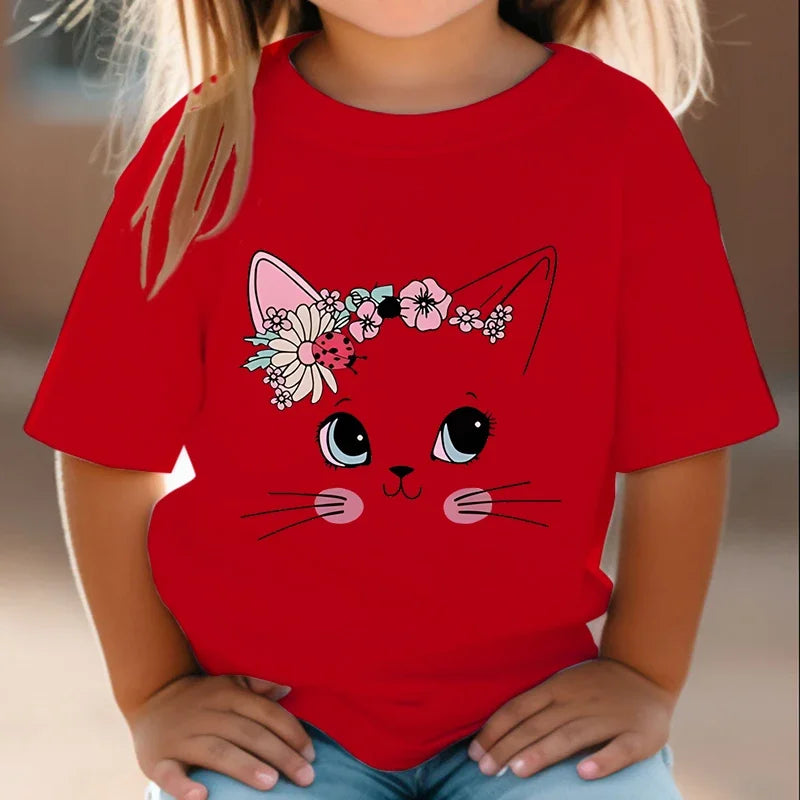 Lucía Summer Kids Flower Cat Graphic Girls Floral Kitty Tops - GuGuTon baby store - Baby Fashion - Toddlers Outfits - Babies Outfits - Toddler Clothes - Kids Clothing - Newborn Clothes - Newborn Wear - Kids Wear - Trending Clothes - Trending Outfits - Fall Fashion - Winter Fashion - Girls Clothes - Boys Clothes - Babies Wear - Kids Accessories - KidsWear - Summer Clothes - Summer Fashion - Summer Trend - Falls Sweaters - Tops - Bottom - Jeans - Blouse - Dresses - Newborn Dresses - Toys