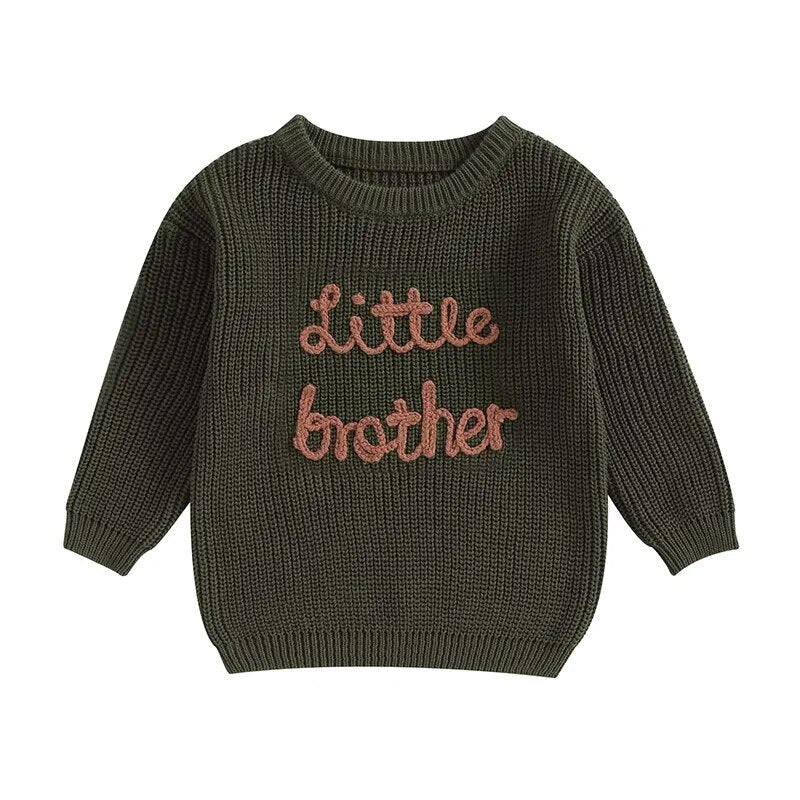 Nidia Sweater Letter Embroidery Little Brother Crew Neck Long Sleeve