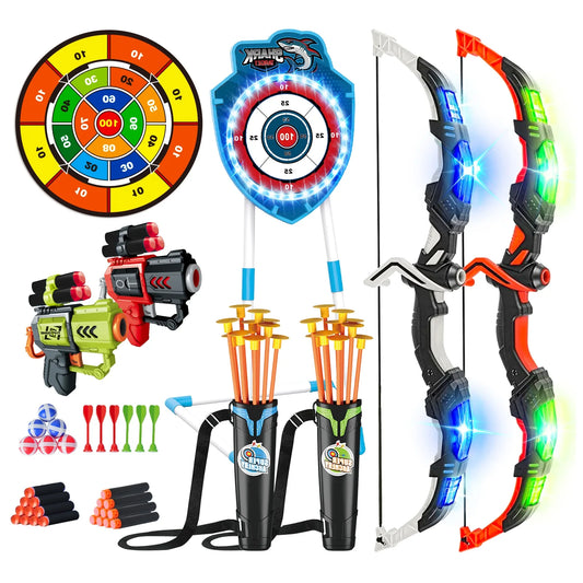 VATOS Night-Light Bow Arrow Guns Toy For Kids Archery Stand Target Board Indoor Outdoor Game