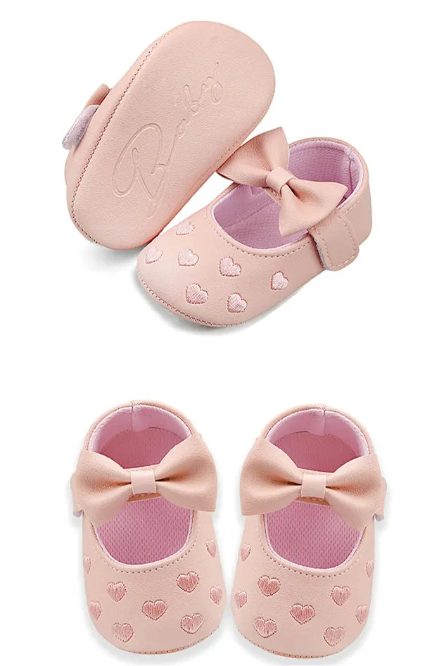 Baby Shoes Classic Dress Cute Bow-knot Heart Anti-slip Soft Sole
