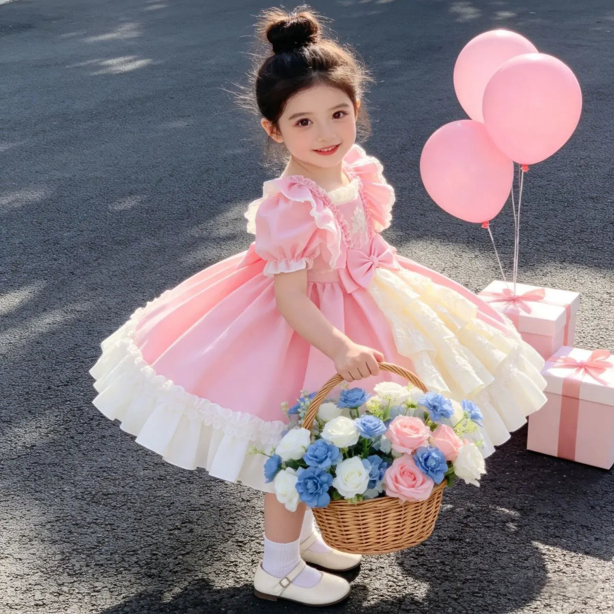 Girl's Dress Summer New Small Clear Lolita Pink Princess Dress Baby Birthday Stylish Performance Puff Skirt