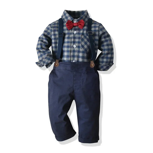 Plaid Pants Set for Boys 0 to 3Y with Bow Tie
