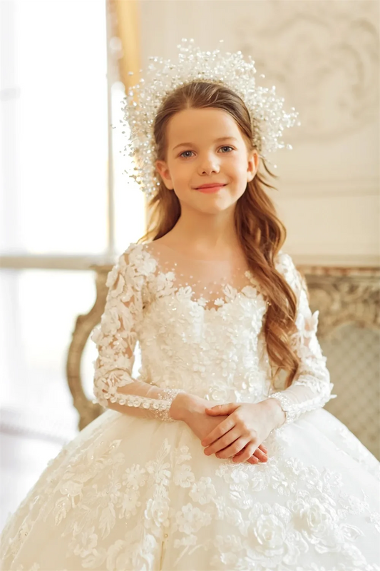 Luxury Flower Girl Dresses Long Sleeve for Wedding Prom Party  Dress