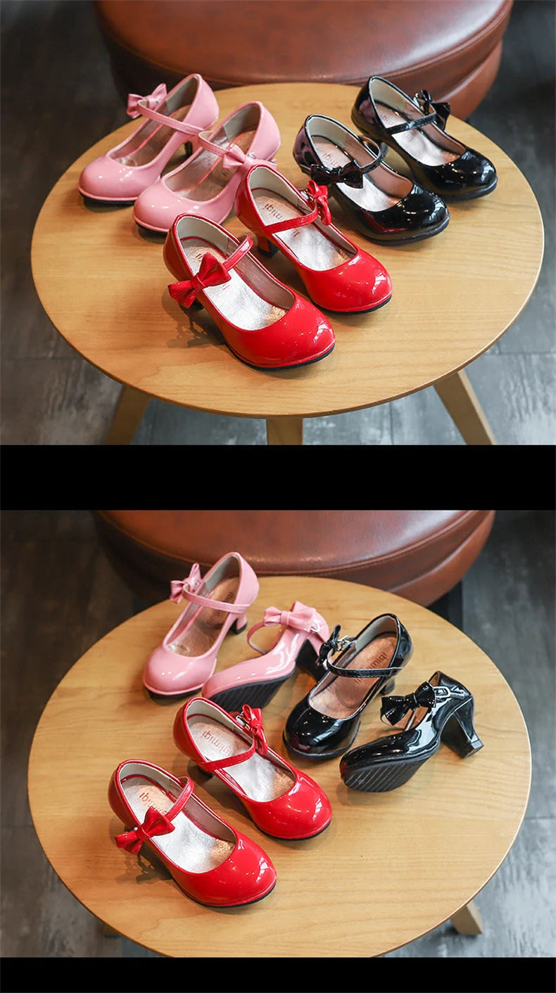 Girls Leather Shoes Autumn Bowtie Sandals 2023