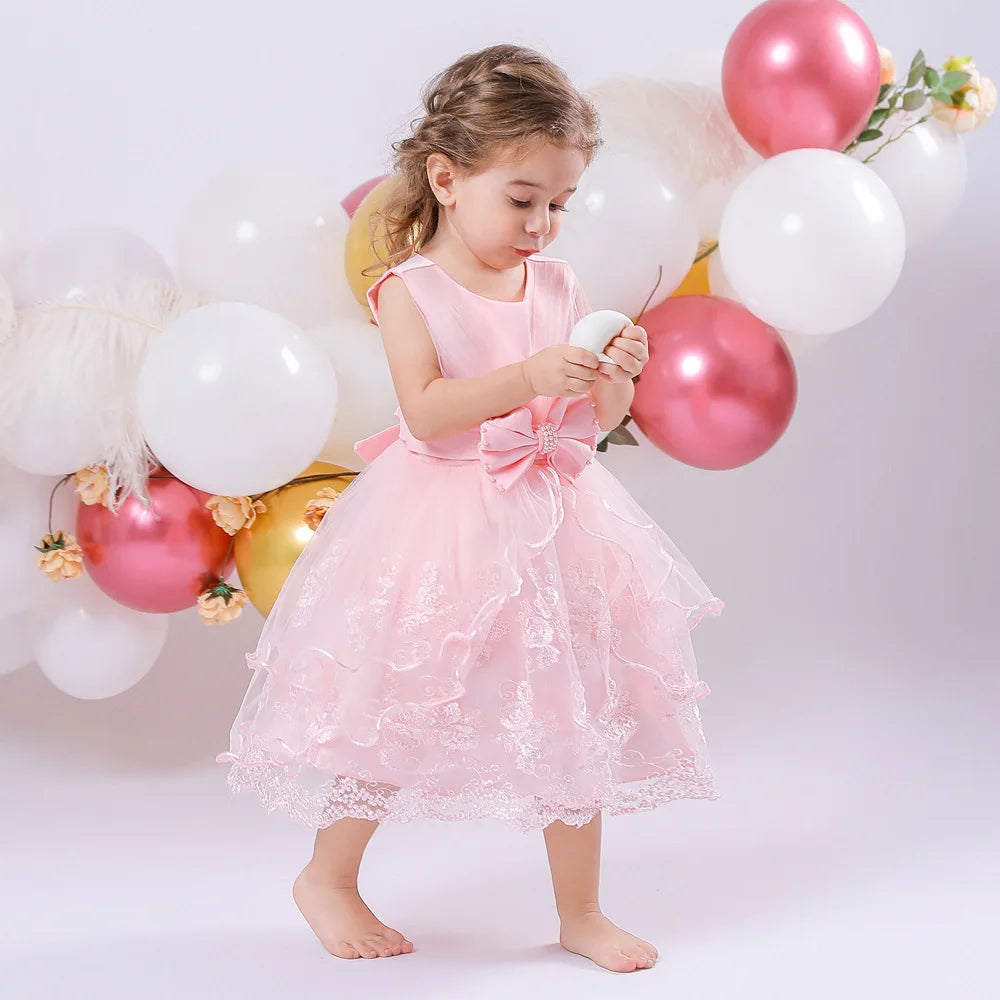 Embroidery Baby Girl Dress for Infant 6-24 Month Baby Girls First Year Birthday Dresses Beaded Flower Vestido Sleeveless Princes