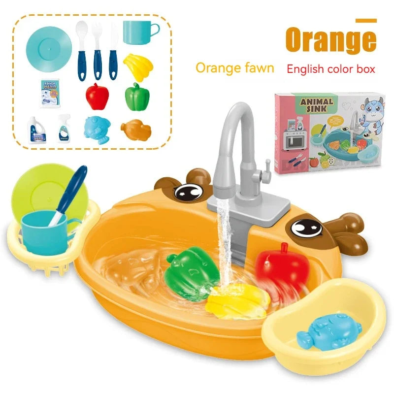 Toy Kitchen Set for Toddlers with Electric Circulating Water, Dishwasher Sink, Imaginative Pretend Play