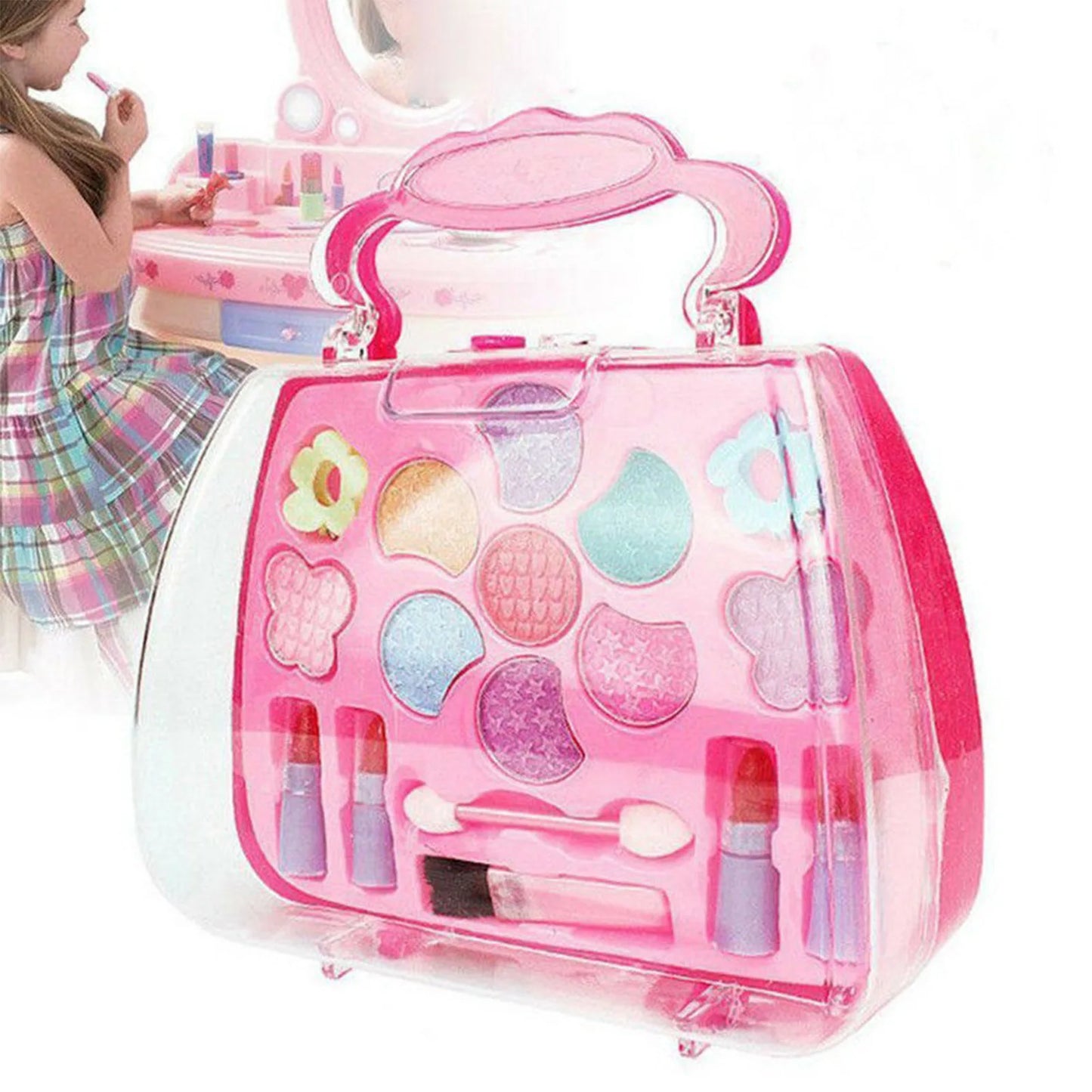 Makeup Toys For Girls Kids Cosmetic Set with Cosmetic Case Pretend Play Dress Up Toys