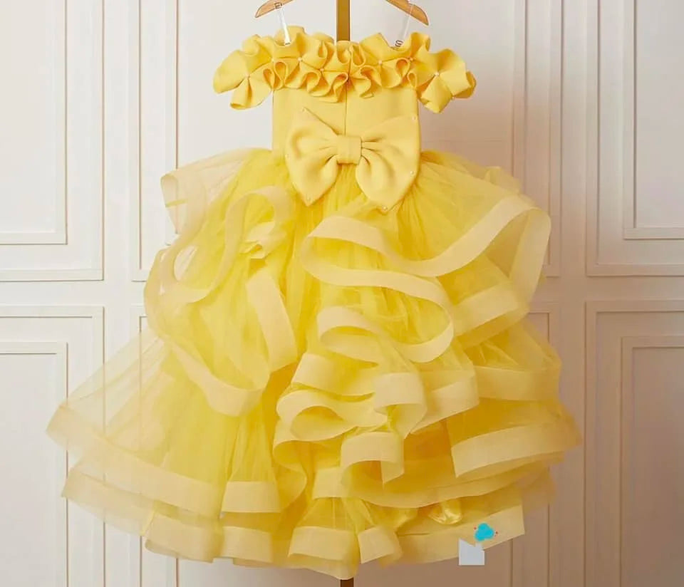 Elegant Yellow Flower Girl Dresses Ruffles Little Baby Girls First Birthday Party Pageant Dress For Wedding