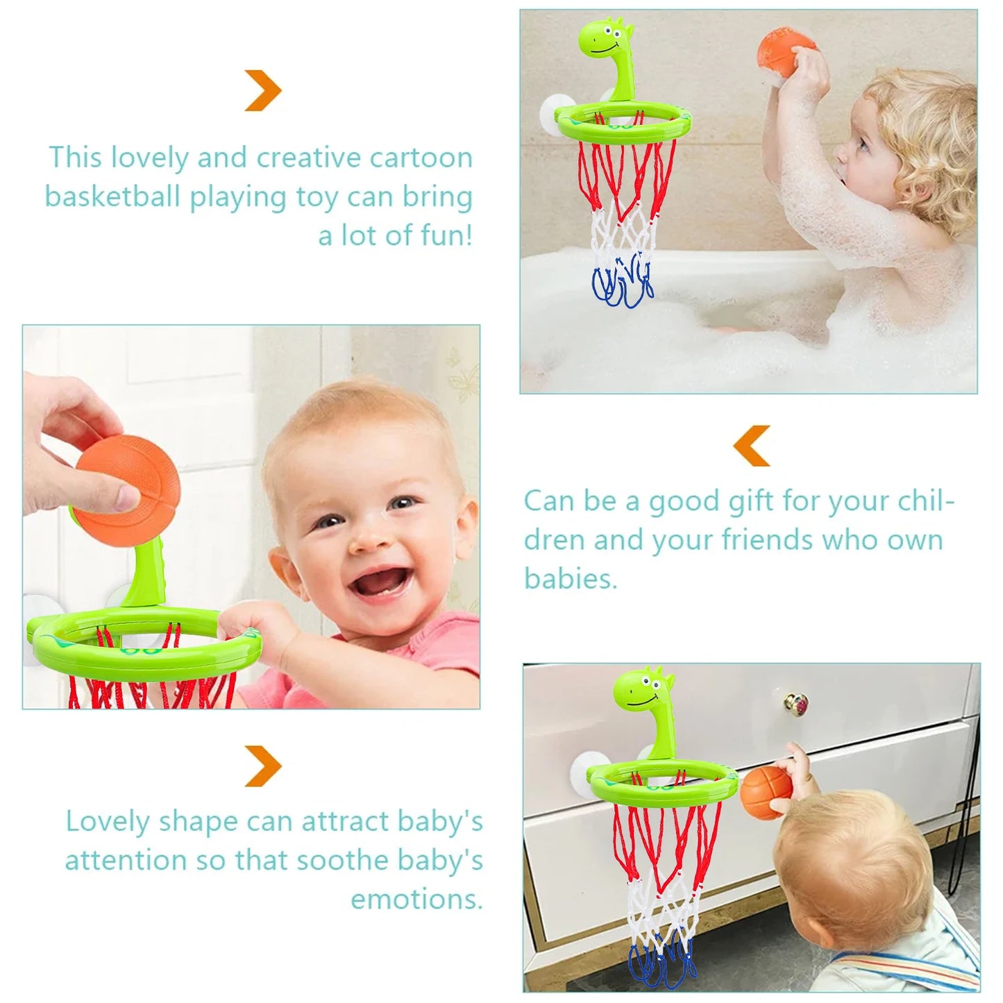 Baby Bath Toy Children Water Play Toys Set Bathroom Bathtub Suction Cup Shooting Basketball Hoop