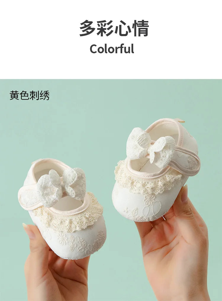 Spring and Summer Baby Toddler Shoes Newborn Baby Girl Princess Shoes 0-2 Years Old  Lace Infant Soft Sole Cute First Walkers