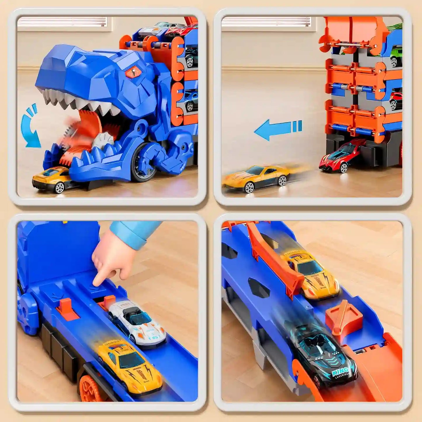 Dinosaur Truck Toy Set with Die-Cast Racing Cars for Kids