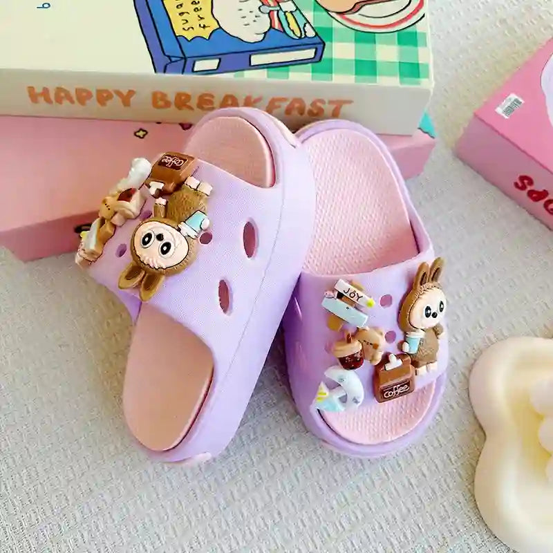 Cartoon Coffee-Themed Eva Slippers for Kids