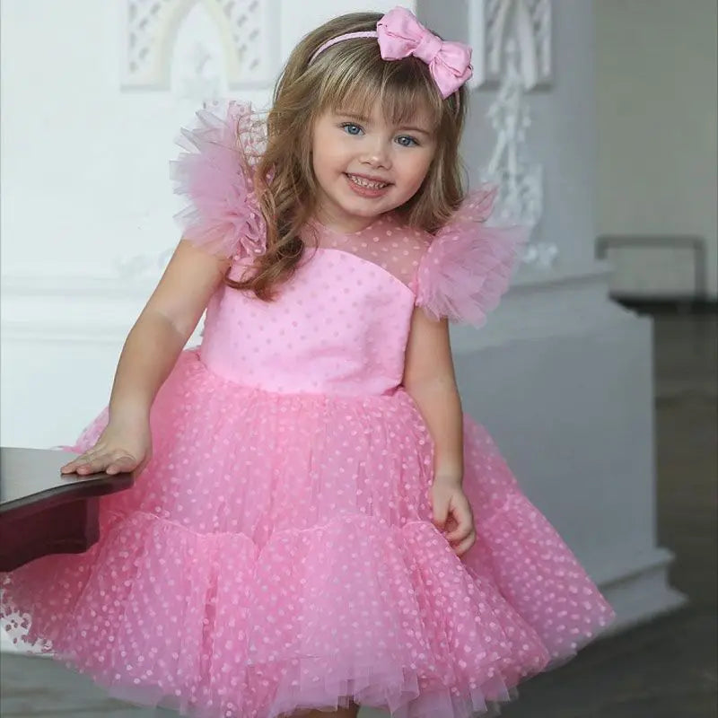 Lara Tutu Prom Dresses Children Tulle Flare Sleeve Communion Party