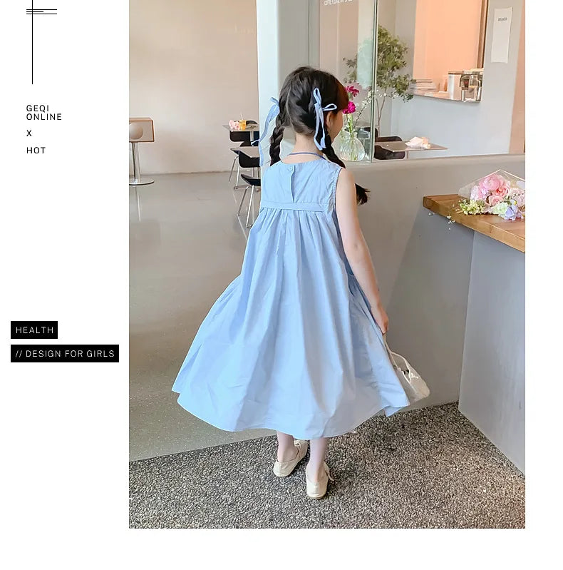 Ana Summer Junior Girl Sleeveless Dress Solid Side Cotton Dress