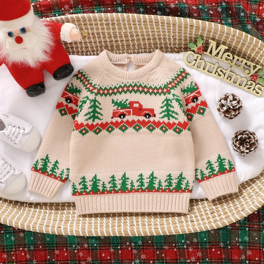 Luis Long Sleeve Round Neck Truck Print Sweater
