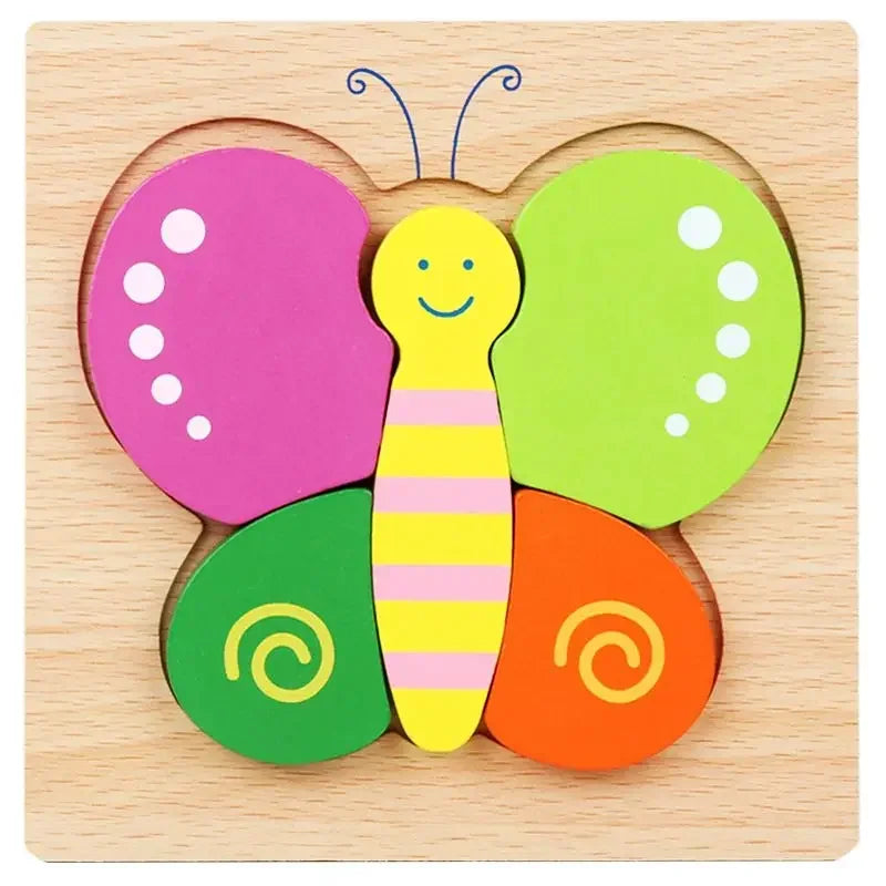 Montessori Cartoon 3D Wooden Puzzle Animal Traffic Jigsaw Toys