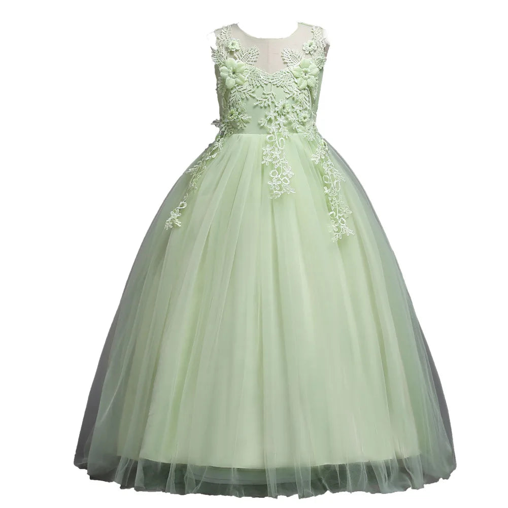 Kids Dresses For Girl Clothes Lace Flower Ball Gown Girls Long Dress For Wedding Prom Party Princess Dresses Teenage Costume