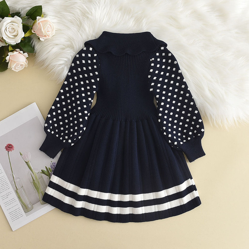 Jaliya Baby Girl Sweater Dress - Knitted, Polka Dots & Warm