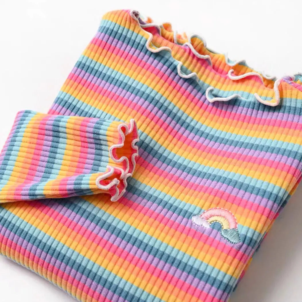 Tatiana Color Stripe Flower Printing Tops