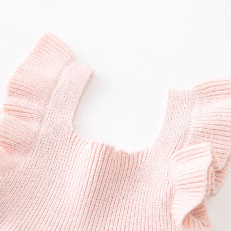 Newborn Baby Girl Ruffled Flutter Sleeves Knitted Infant Girls Dress
