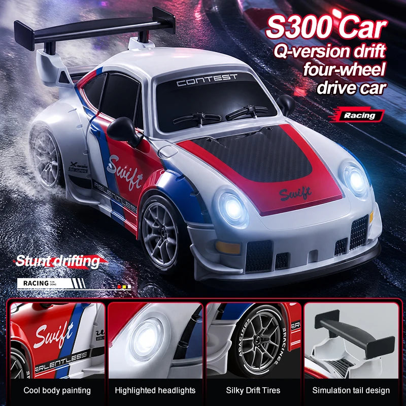 S300 1/24 RC Car 2.4G High Speed Drift 4WD Remote Control Car With Led Light Radio Controlled GTR Racing Model Boy Toy Gift