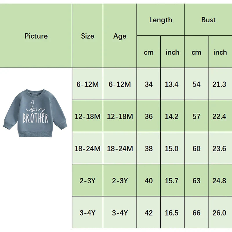 Jeison Toddler Boys Big Brother Letter Print Long Sleeve Pullover