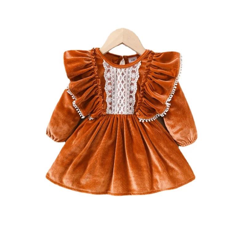 Party Skirt Baby Girl Long Sleeve Ruffle Satin Finish Dress