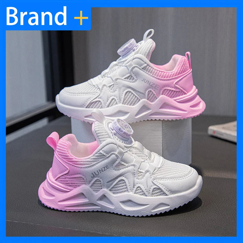 Girls Sports Shoes Pink Mesh Breathable Lightweight Running Shoes