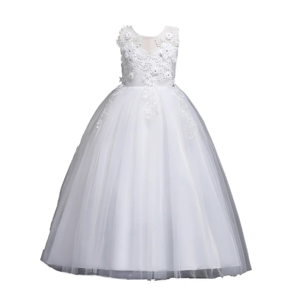 Kids Dresses For Girl Clothes Lace Flower Ball Gown Girls Long Dress For Wedding Prom Party Princess Dresses Teenage Costume
