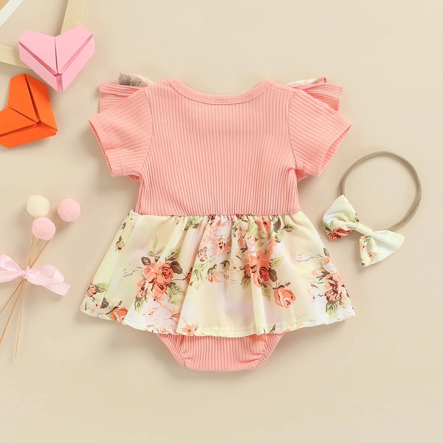 Posie Baby Girls Summer Dress Bodysuit with Bow Headband