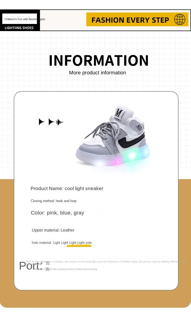 Junior Children Luminous Shoes for Toddlers with LED Lights