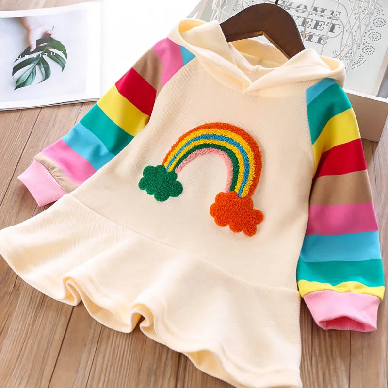 Carlota Long Sleeve Rainbow Striped Princess Dresses for Girl Kids Dress