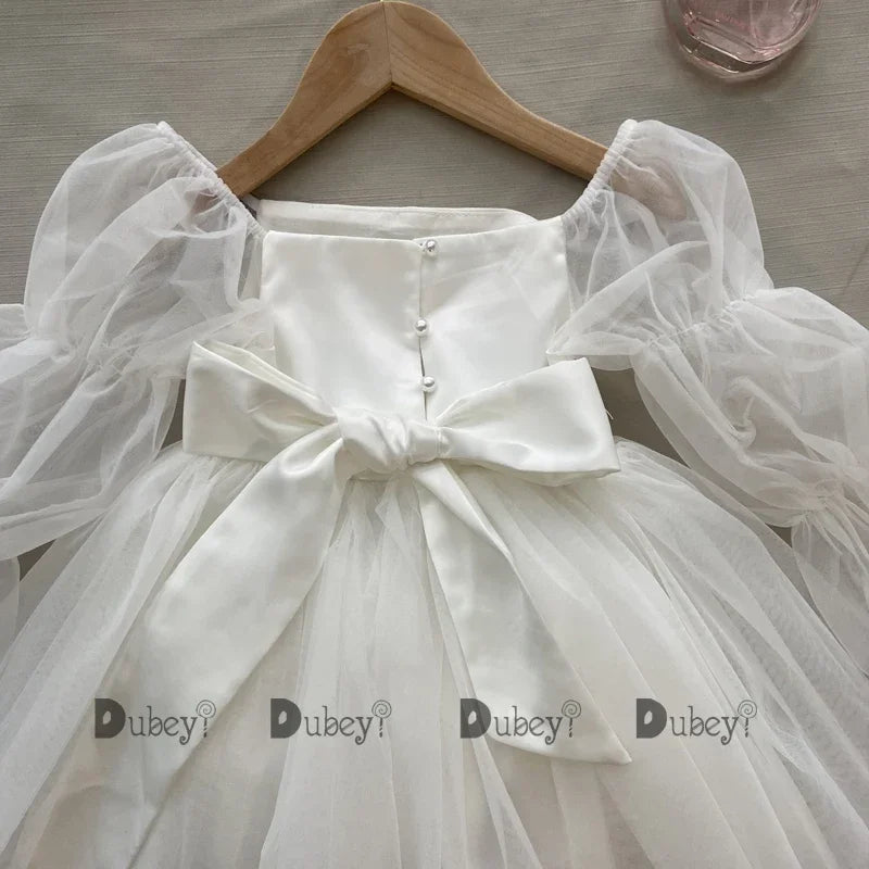New Born Baby Girls Birthday Dress for Toddlers White Wedding Party Gown
