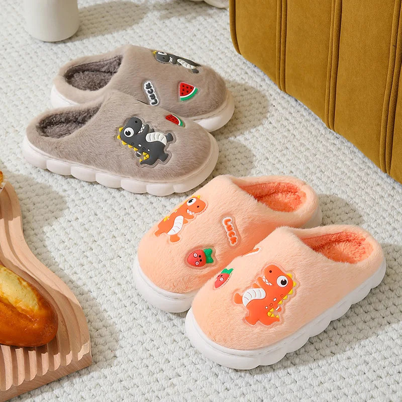 Nilda Cartoon Dino Warm Soft Cotton Slippers Ages 4-12
