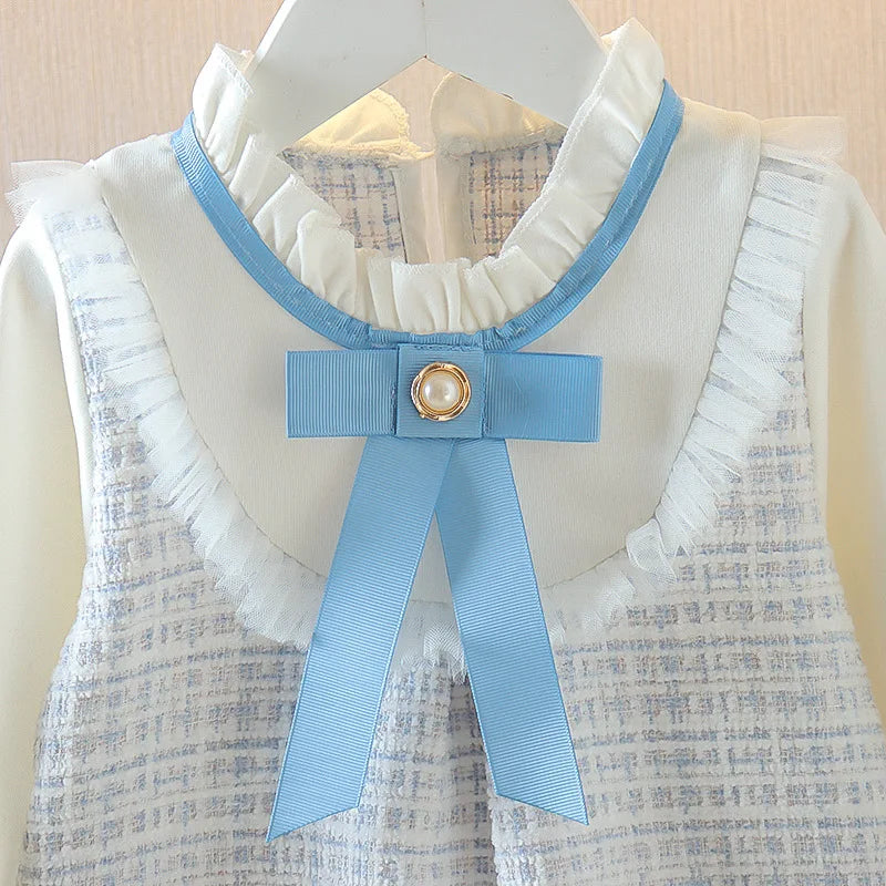 Baby Girl Dresses Spring/Fall Bow-Tie Plaid Long-Sleeve Girls' Dress Adorable Princess Baby Dress