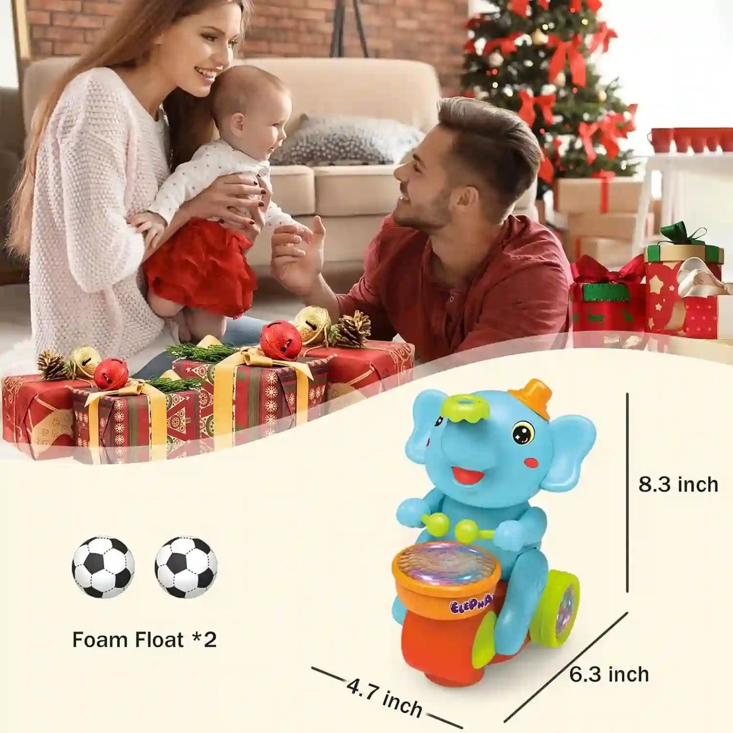 Baby Crawling Toy - Electronic Walking Elephant Drummer