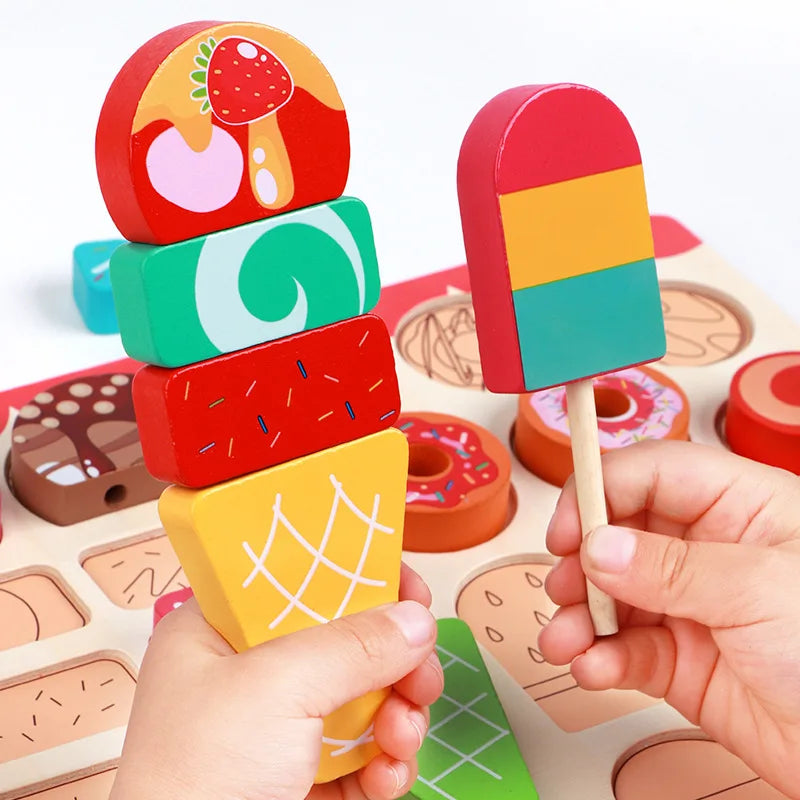 Wooden Ice Cream Toys, Playing House Toy, DIY Ice Cream Game, Parent-child Interactive Board Games, Gifts For Boys And Girls