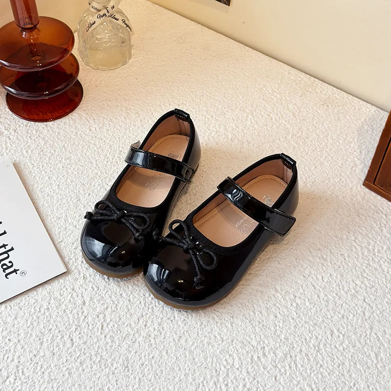 Girls' Princess Shoes Spring  Autumn New Fashion Bow PU Leather Loafer Non-slip School Student Loafer Flats