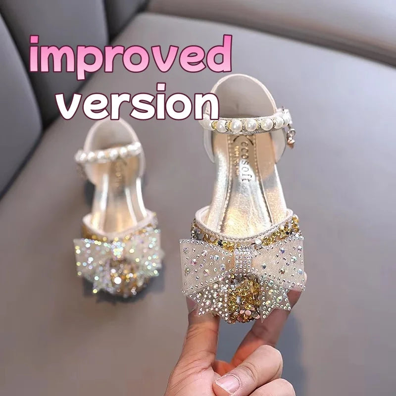 Summer Girls Sandals Fashion Sequins Rhinestone Bow Girls Princess Shoes