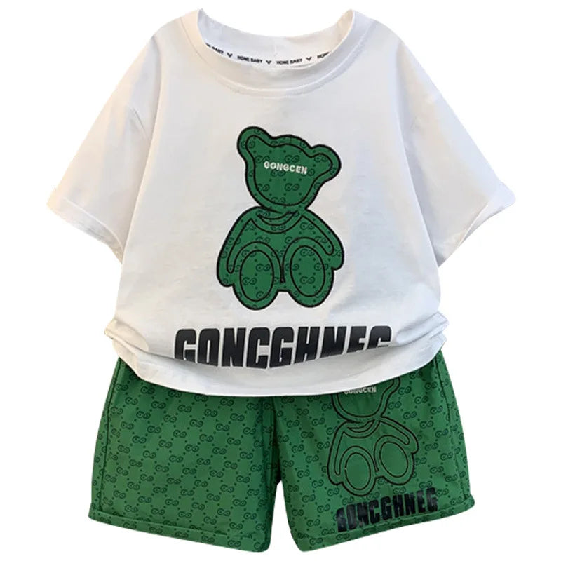 Boys Cartoon Bear Clothes Set with Tshirts and Shorts