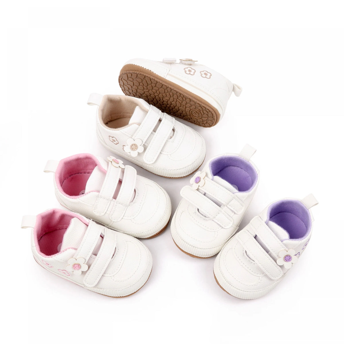Citgeett Infant Baby Girls Shoes Soft Sole Floral Embroidery Hook-Loop Closure Non-slip Sneakers