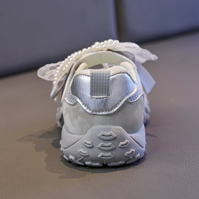 2026 Summer Kids Sport Sneakers for Girl Pearl Lace Mary Jane Flats Lightweight Non-Slip