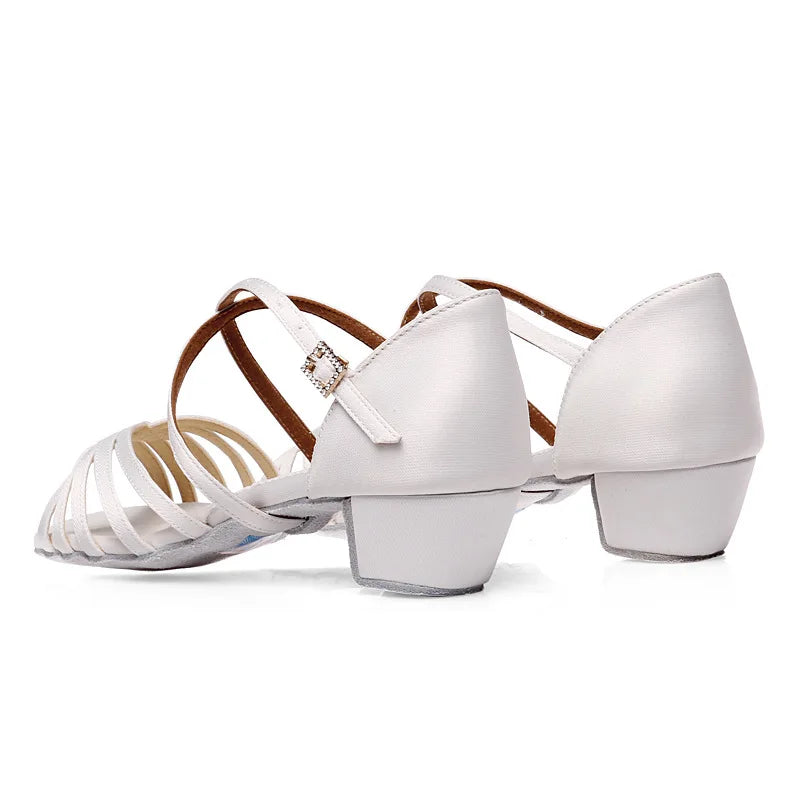 Professional Latin dance shoes, girls' white dance shoes