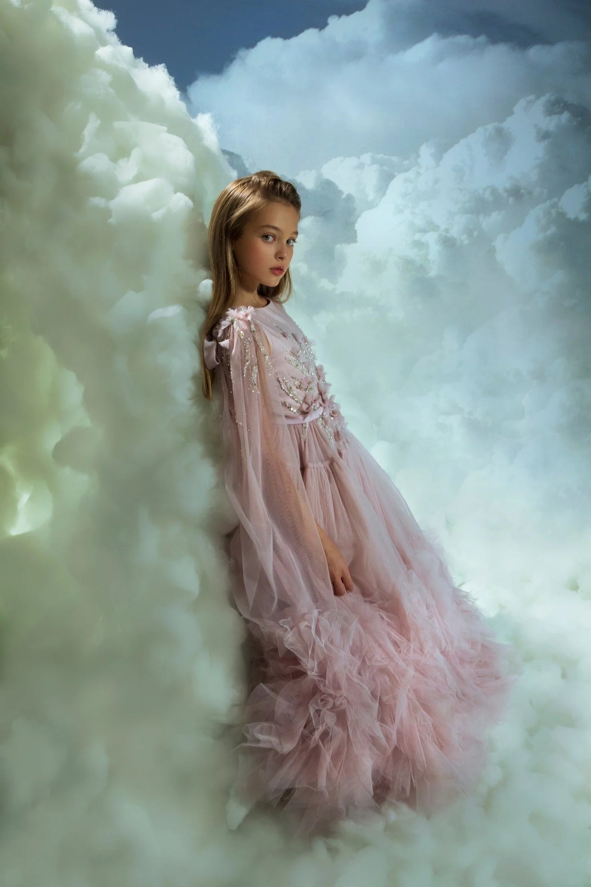 Blush Pink Flower Girl Dresses With Cape Customized Floral Ruffles Princess Baby Girl's Birthday Party Gowns Kids Pageant Dress