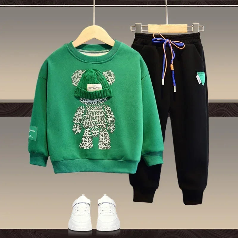 Boy Clothes Set Autumn - Cartoon Bear Top and Pant