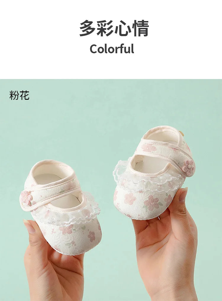 Spring and Summer Baby Toddler Shoes Newborn Baby Girl Princess Shoes 0-2 Years Old  Lace Infant Soft Sole Cute First Walkers