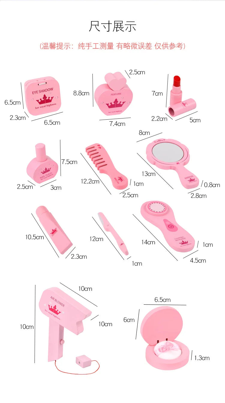 New Wooden Girls Makeup Set Pink Make Up Bag Toy Wood Simulation Cosmetic Handbag Pretend Play Toys For Girl Gifts Pretend Play